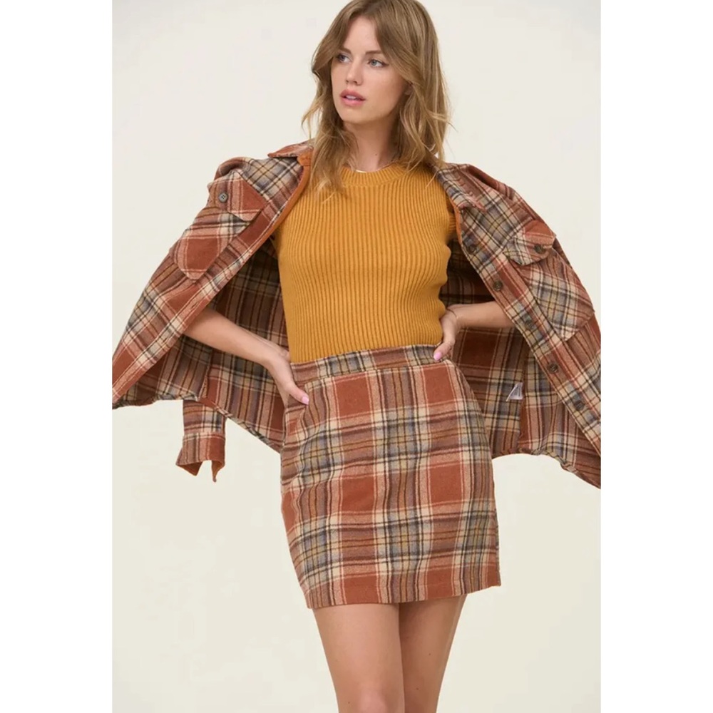 Brushed Wool Blend Plaid Mini Skirt